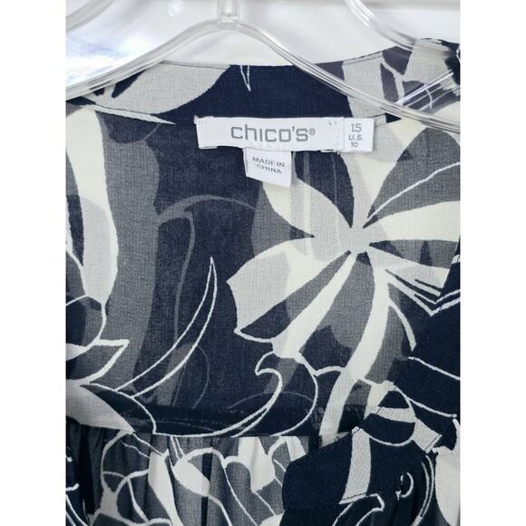 Chico's Navy and Cream Floral Blouse - Picture 5 of 7